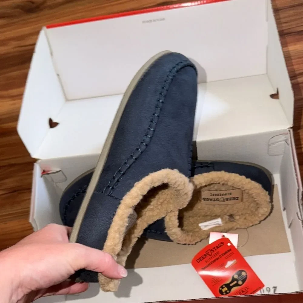 dearfoams Navy Blue Shearling-Lined Slip-On Loafers